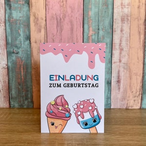 Einladungskarte als Klappkarte für Kindergeburtstag | Motiv Eis/Sommer