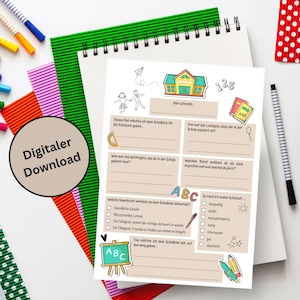 Digitaler Download: Gästebuchkarten für die Einschulung als Andenken / Erinnerungen - A5
