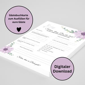 Downloaden: Gepersonaliseerde gastenboekkaarten in bloemenstijl voor doop, vormsel, communie, vormsel of jeugdwijding