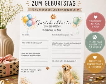 Cartes de livre d'or personnalisées pour anniversaires | Livre d'or alternatif | Cartes souvenirs à compléter | Cadeau pour les amoureux des chiens