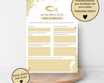 Personalized guest book cards for Confirmation, Communion, and Youth Dedication, A5 size | Keepsake cards | Choice of color: Gold, Blue, or Pink