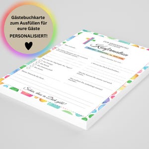 Personalisierte Gästebuchkarten für Taufe, Konfirmation, Jugendweihe, Firmung oder Kommunion – Bunt