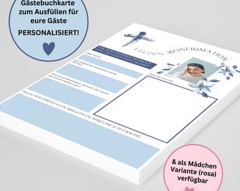 Personalized guest book cards for Confirmation, Communion, Baptism | Memory cards with photo | A5 | Boys & Girls | 200g 300g
