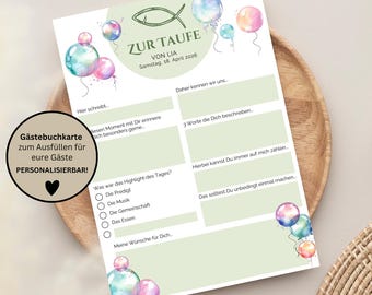 Personalized baptism guest book cards | With name & baptism date | Keepsake cards for the baptism ceremony | Individual decoration and gift idea