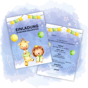 Einladungskarte für Kindergeburtstag | Löwe & Giraffe
