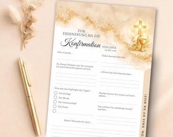 Personalized A5 Guest Book Cards for Confirmation, Communion, and Youth Dedication | Beige and Gold Design | Keepsake Card Set | Alternative Guest Book