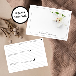 Download digitale: biglietti d'ospite personalizzati per cerimonia funebre/celebrazione della vita/libro delle condoglianze, in amorevole memoria, libro dei ricordi