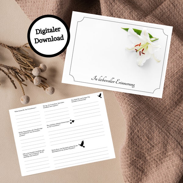 Digital Download: Personalized Guest Cards for Funeral Ceremony / Celebration of Life / Condolence Book, In Loving Memory, Memory Book