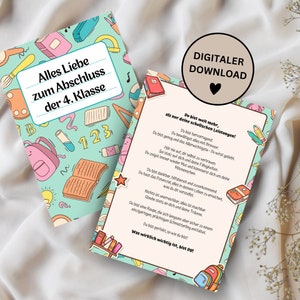 Descarga digital: Tarjeta de graduación de 4to grado | Recuerdos | regalo de despedida | Formato A5