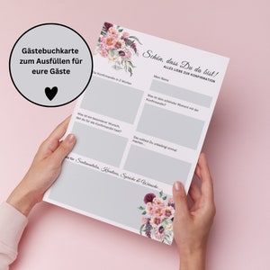 Gästebuchkarten im Blumen-Stil für die Konfirmation, Kommunion oder Jugendweihe als Andenken / Erinnerungen - A5