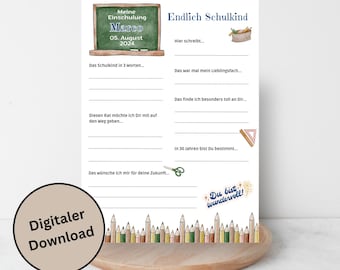 Download: Personalized guest book cards for the first day of school as a keepsake/memory - A5