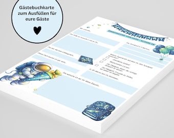 Back to School Guest Book Cards Personalized with Name & Class – Space Astronaut A5 | 10–30 Pieces
