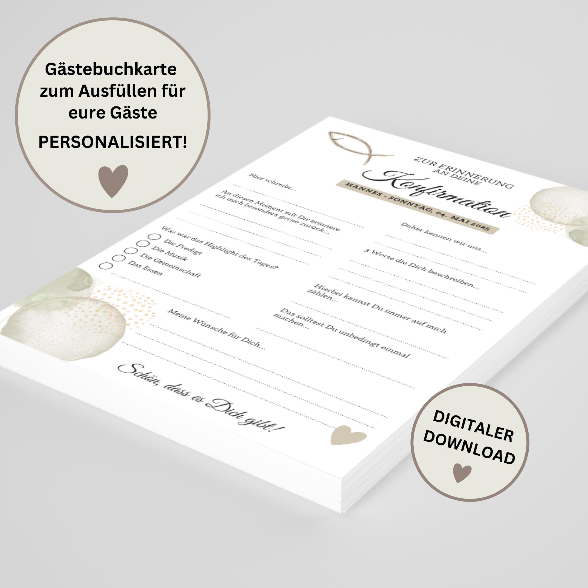 Download: Beige guest book cards for confirmation, communion, confirmation, baptism or youth consecration as a souvenir / memories