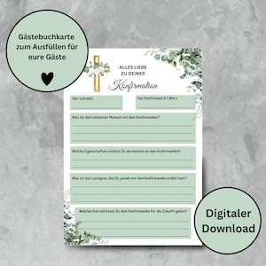 Descargar: Tarjetas de firmas de eucalipto para confirmación, comunión o consagración juvenil como recuerdo - A5