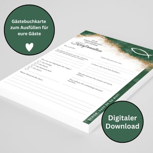Download: Groene gastenboekkaarten voor vormsel, communie of jeugdinwijding als souvenirs / herinneringen - A5