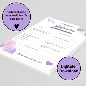 Descargar: Tarjetas de libro de visitas en color morado para confirmación, comunión, confirmación o consagración juvenil como recuerdo - A5