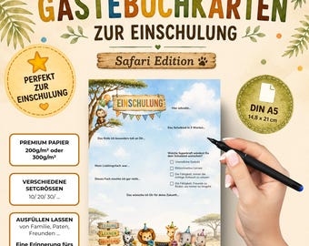 Cartes de bienvenue pour la rentrée scolaire, thème safari | Souvenir de rentrée | Vœux pour un écolier | Cadeau de rentrée | Cartes A5 avec animaux