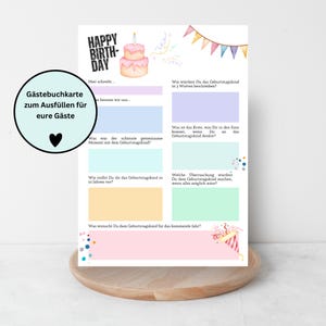 Gästebuchkarten für den Geburtstag mit Fragen zum Ausfüllen / Spielideen / Andenken / Erinnerung - DIN A5
