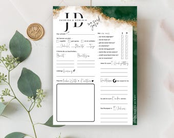 Download: Guest book cards personalized with questions to fill out for the wedding