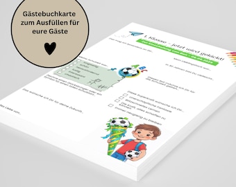 Guest book cards for boy's first day of school • Football motif • Schoolchild memories • Fill-in cards for guests • 1st grade • DIN A5 • 200g/300g paper