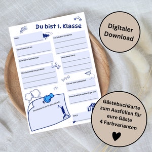 Download: Gästebuchkarten für die Einschulung als Andenken / Erinnerungen - A5 (4 Farbvarianten)