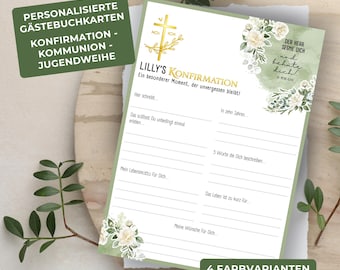 Personalized guest book cards for Confirmation, Communion, and Youth Dedication | Guest book alternative | Commemorative cards with names | Christian