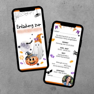 Digital invitation | Animated eCard | Invitation to a children&#39;s Halloween party for smartphone | Send via WhatsApp, SMS