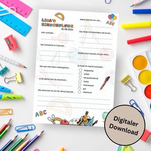 Download: Gästebuchkarten personalisiert für die Einschulung als Andenken / Erinnerungen - A5