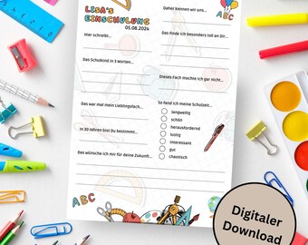 Download: Personalized guest book cards for the first day of school as a keepsake/memory - A5