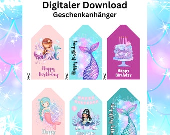 Download: Kinderverjaardagscadeaulabel "Zeemeermin" om zelf af te drukken