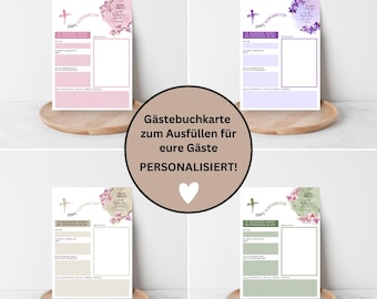 Personalized guest book cards for Confirmation | Communion | Confirmation | Youth Dedication | 4 colors | 200g or 300g paper