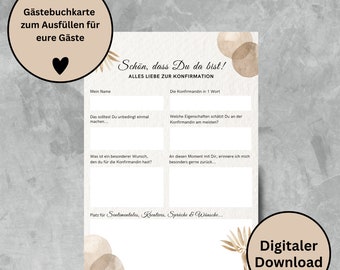 Download: Guest book cards personalized in BoHo style for confirmation, communion or youth consecration as souvenirs / memories