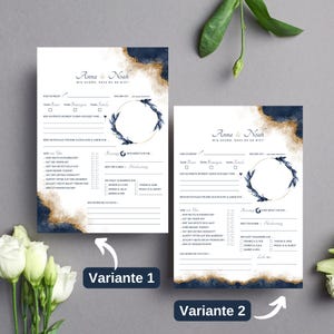Blaue maritime Gästebuchkarten mit Fragen zum Ausfüllen für die Hochzeitsgäste / Spielideen / Andenken / Erinnerung - DIN A4 & A5