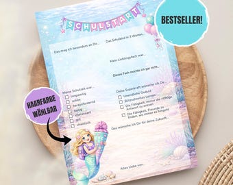 Cartes de livre d'or sur le thème des sirènes pour la rentrée scolaire | Souvenir de rentrée | Vœux de bonne rentrée pour un nouvel écolier | Cadeau de rentrée pour filles | Carte A5
