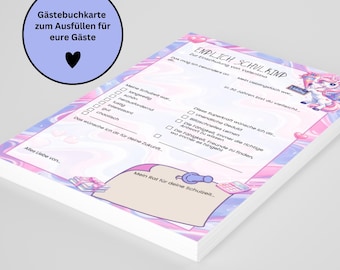 Guest book cards for the first day of school with a unicorn design – personalized with first name | A5 | 200g or 300g paper
