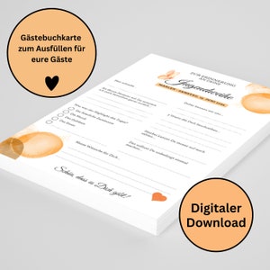 Downloaden: Gastenboekkaarten oranje voor vormsel, communie of jeugdwijding als souvenir/herinnering - A5