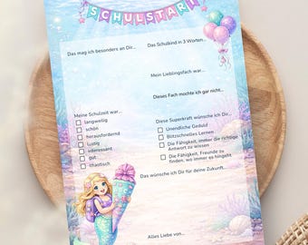 Mermaid Guest Book Cards for First Day of School – A5 | Hair Color Selectable | 10–30 Pieces | 200g or 300g
