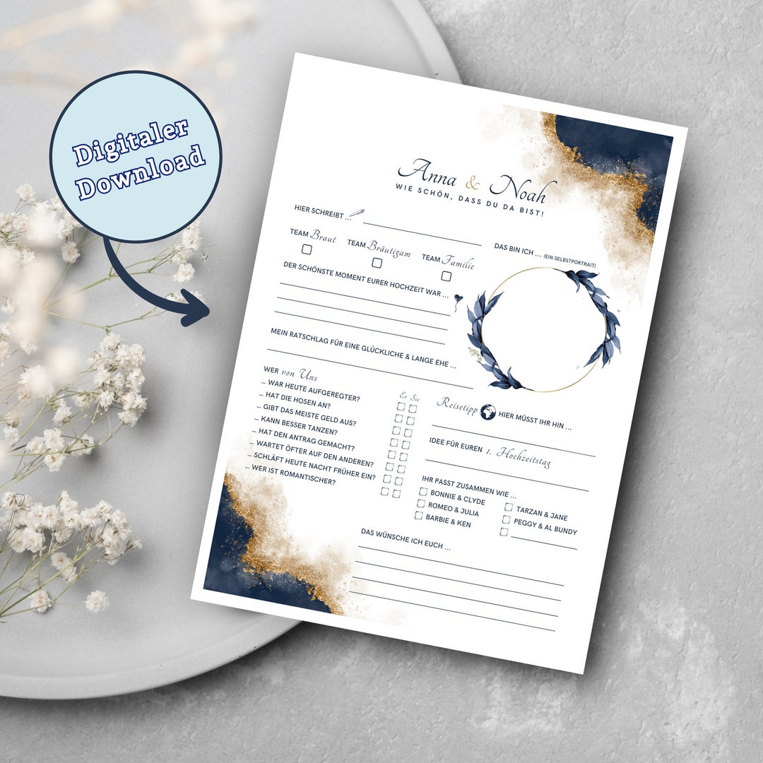 Download Guest Book Cards Maritim Personalized With Questions to Fill Out for the Wedding Etsy