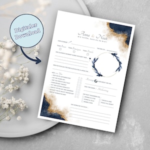 Télécharger : Cartes du livre d'or Maritim personnalisées avec questions à remplir pour le mariage