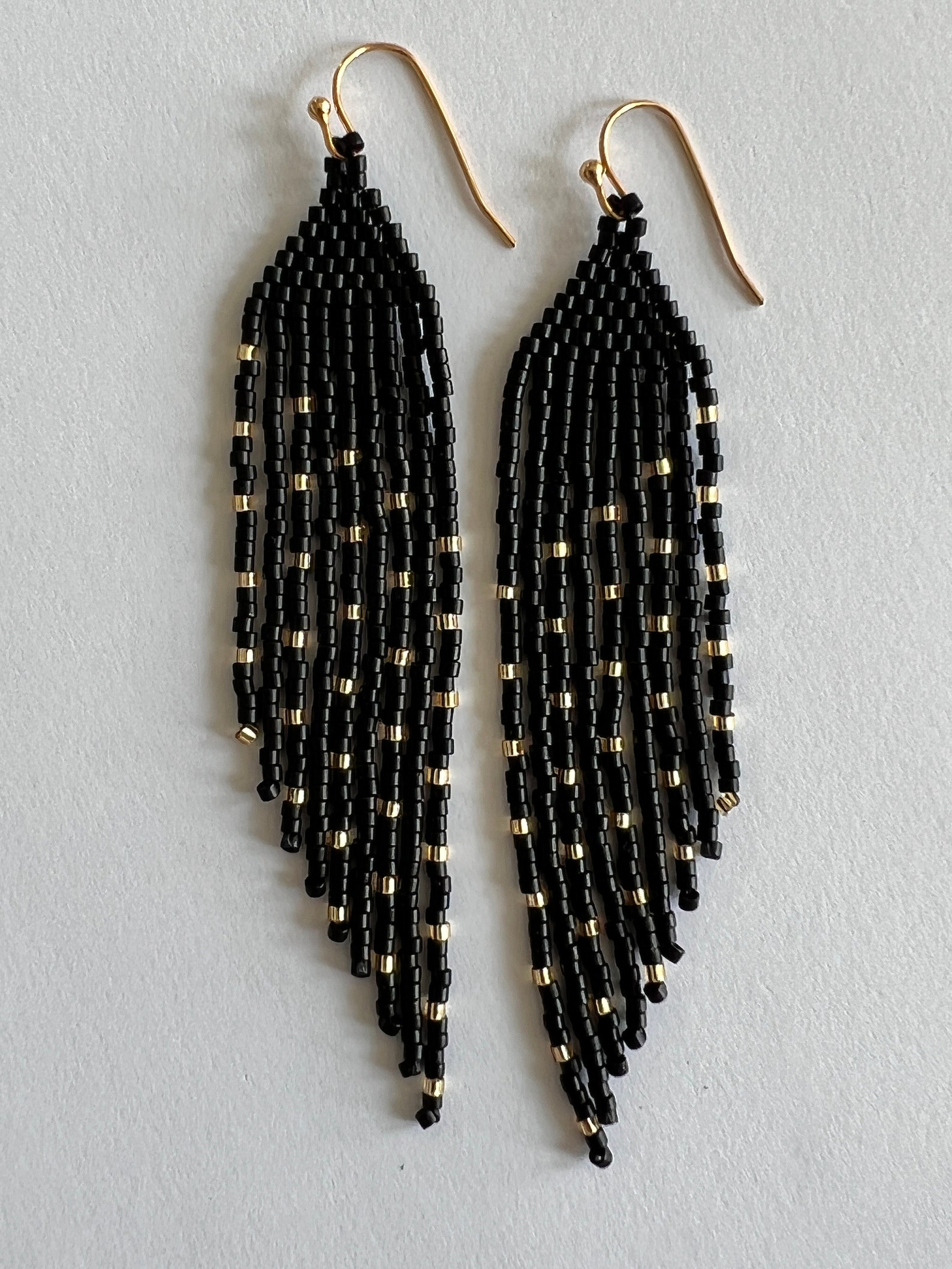Matte Black and Gold Seed Bead Angled Dangle Fringe Earrings - Etsy