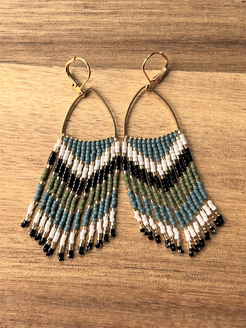 Multicolor Seed Bead Dangle Fringe Earrings on Triangle Form Etsy