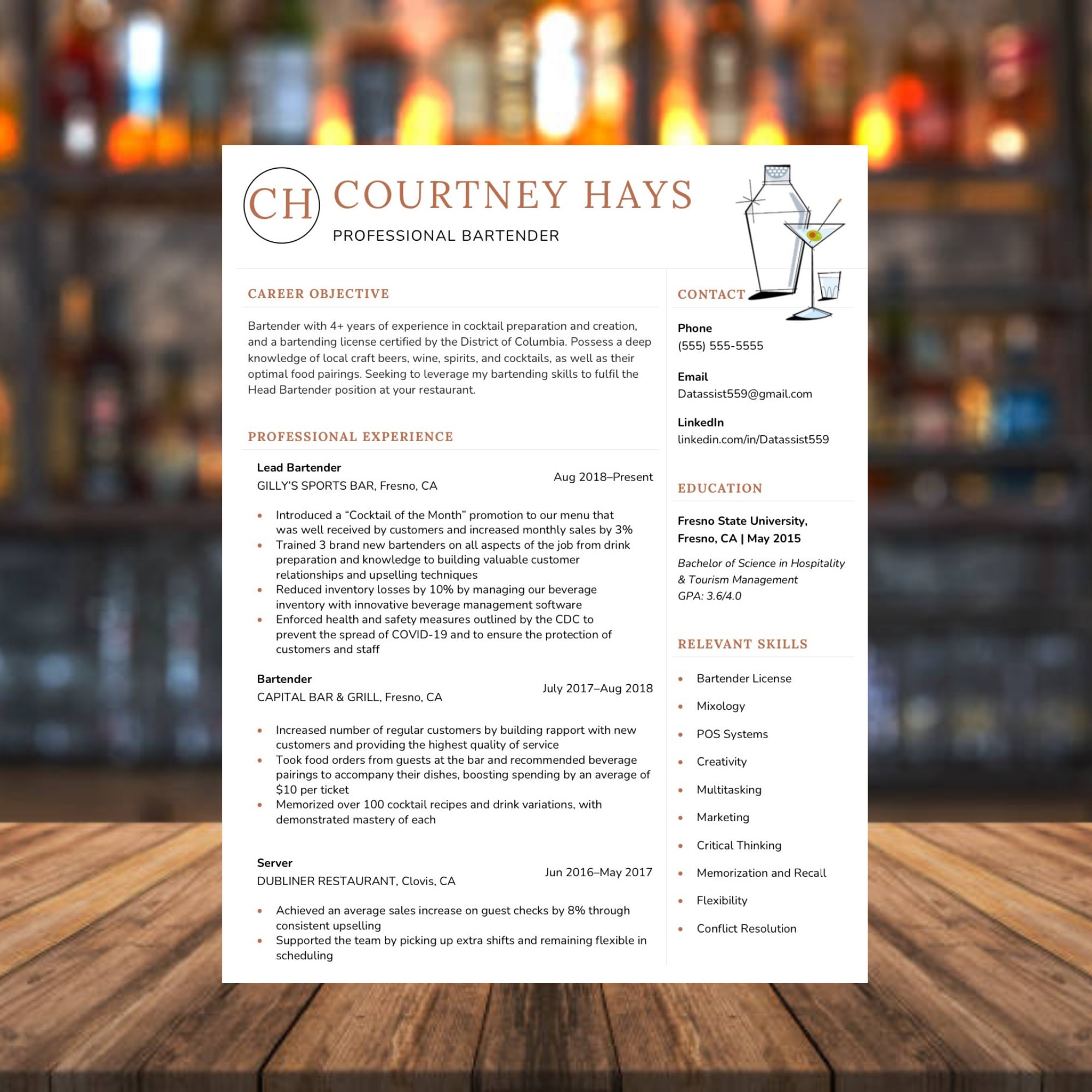 Bartender Resume Template Guide 5 Colors Prefilled Examples Bartender Resume Template Guide 5 Colors Prefilled Examples