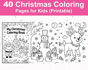 40 Christmas Coloring Pages for Kids, Festive Winter Illustrations (Digital Download)