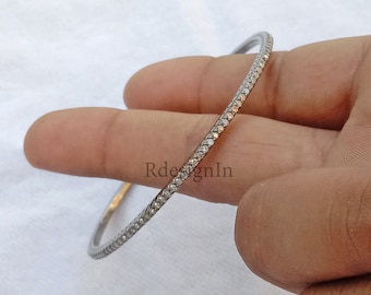 Natural Pave Diamond Handmade Round Silver Bangle Women Handmade Jewelry Diamond Bangle