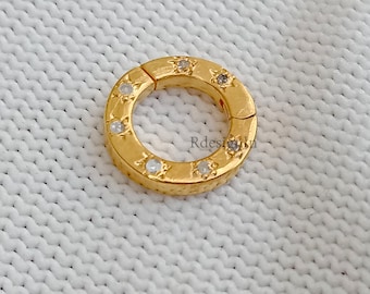 14k Gold Vermeil / Pave Diamond Jewelry / Round Shape Enhancer Lock / Charm Holder Lock / Link Connector Lock / Handmade Jewelry Accessories