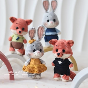 Animal City Friends: Fox And Bunny Amigurumi Couple Pattern, Amigurumi Doll (PDF file)