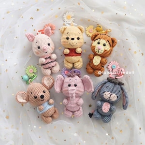 PATTERN BUNDLE 6 IN 1 - Winnie and Friends Crochet Pattern Keychain, Amigurumi crochet pattern