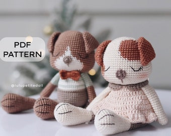 LOT DE MOTIFS 2 EN 1 - Le petit chiot versions 1 et 2, modèle chiot, modèle au crochet amigurumi