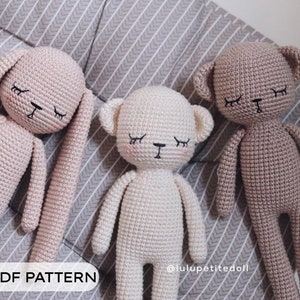 PDF PATTERN - The Giffy and Sleepy Crochet Pattern, Bunny pattern, Bear pattern, Amigurumi crochet pattern