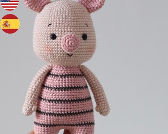 PDF PATTERN - The Happy Pig Crochet Pattern, Pig Crochet Pattern, Amigurumi crochet pattern, Language: English/Spanish